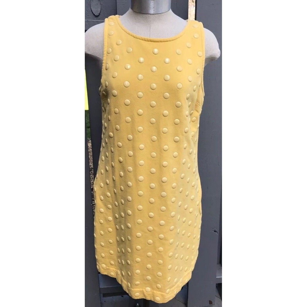 Juicy Couture Yellow Dress Sleeveless 99% Cotton Sz M polka dot above knee